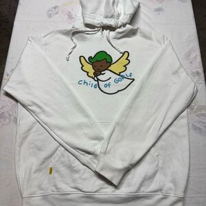 White Zip-Up Hoodie with Angel Graphic - Men's Zip Sweatshirt